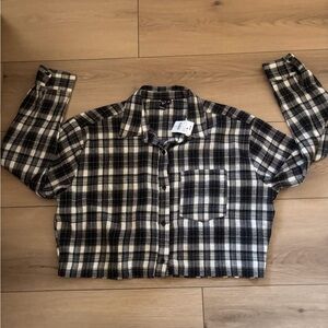 Windsor Black and White Plaid Button-Down Crop Shirt